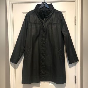 Eileen Fisher Waxed Cotton Stretch Twill Black A-Line Jacket - Size M